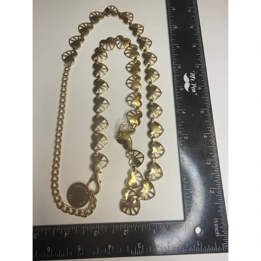 Gold Heart Link Chain Belt Falkland Islands 1982 Coin Charm Adjustable 41 inch